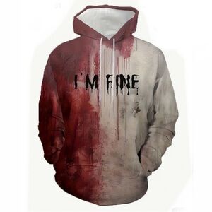 Graphic Print Oversize Hoodie With Long Sleeves And Kangaroo Pocket Size XL